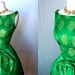 vintage 1950's dress ...gorgeous KELLY GREEN DAMASK with metallic gold floral sculptural tulip skirt pin-up dress with tulle crinoline