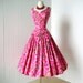 vintage 1950's dress ...gorgeous SUZY PERETTE new look french indigo print abstract rose cotton full skirt pin-up party dress