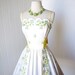 vintage 1950's dress ...gorgeous ERICA EMBROIDERED polished cotton scalloped bodice full circle skirt pin-up party cocktail dress obi bow