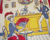 Vintage Tony Sarg Apron Gay 90's Saloon Girl Fans While Dog Laughs