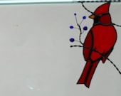 cardinal bird / stained glass window corner