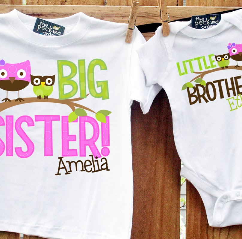 big sister, little brother shirt - adorable funky owl combination can be made for any sibling set ,too