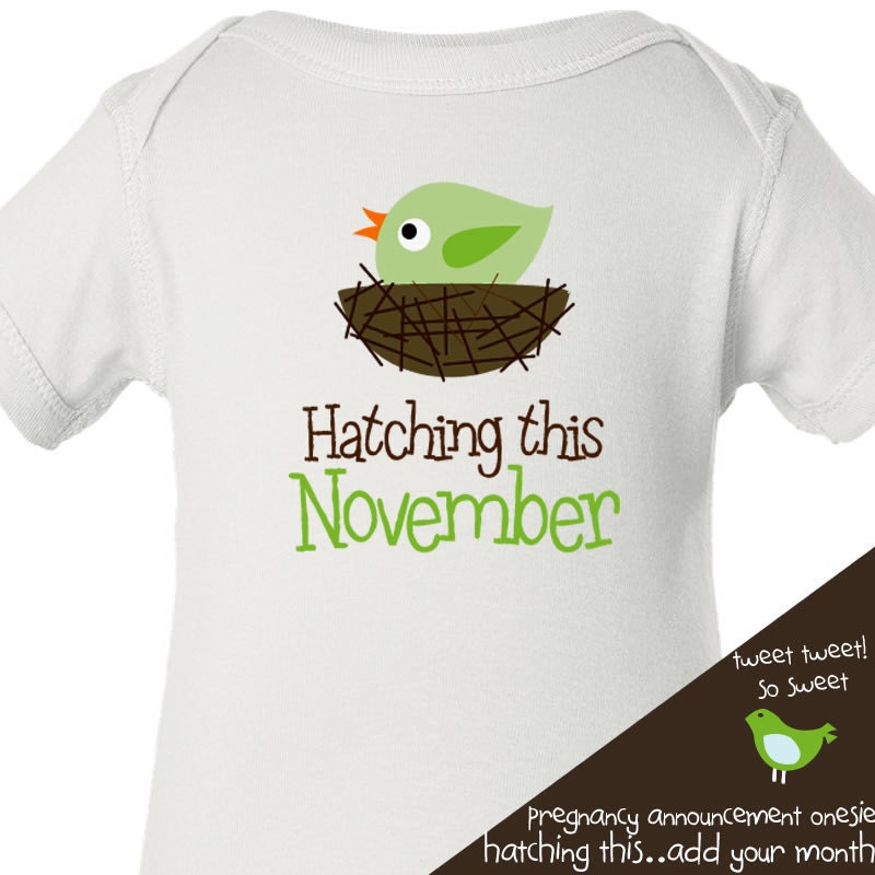 pregnancy announcement onesie hatching birdie personalized due date onesie - perfect for first time pregnancy announcements