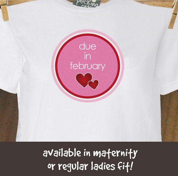 Due in February circle with hearts maternity top SHORT sleeve pregnancy or pregnancy announcement shirt