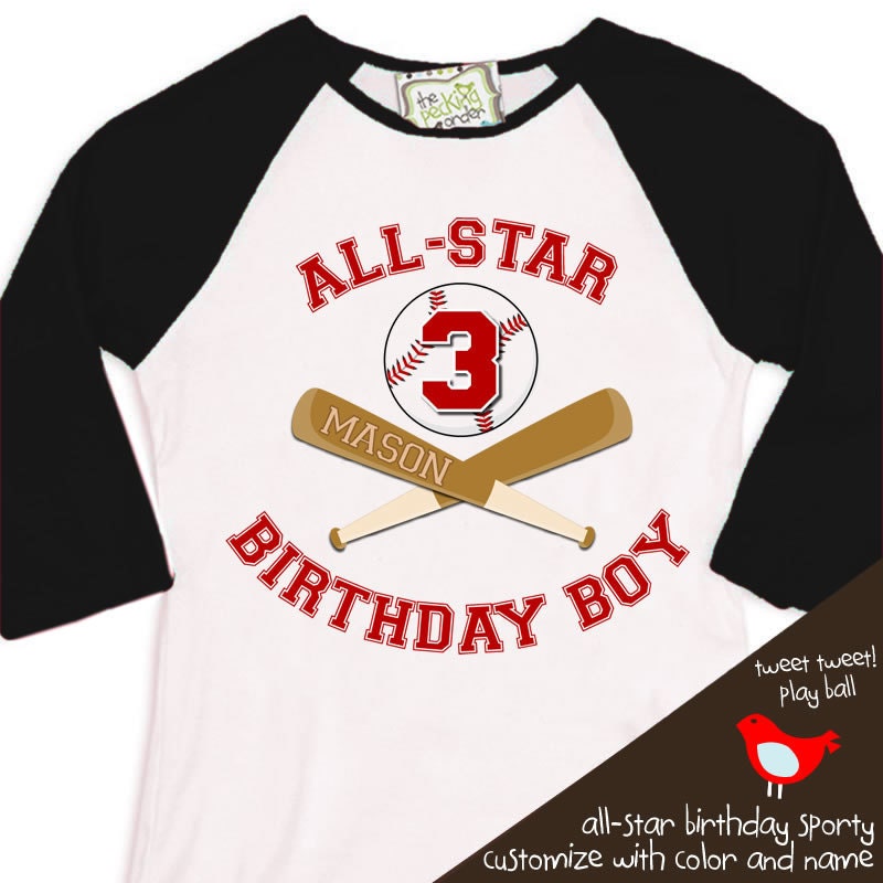 Birthday Boy shirt - ALL STAR baseball, sports themed birthday party 3/4 raglan t-shirt