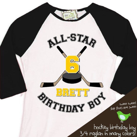 HOCKEY Birthday Boy shirt - ALL STAR hockey, sports themed birthday party 3/4 raglan t-shirt