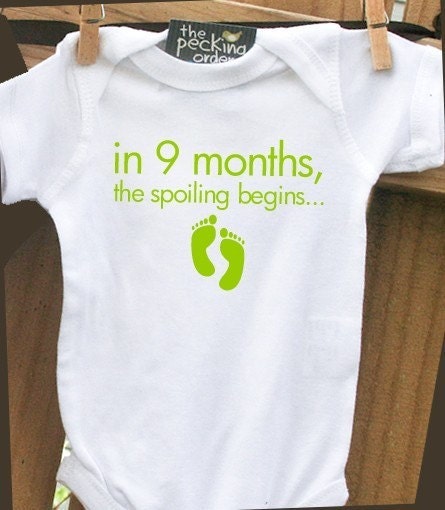 personalized onesie-Spoiling Begins Feet-pregnancy announcement onesie - perfect for first time pregnancy announcements