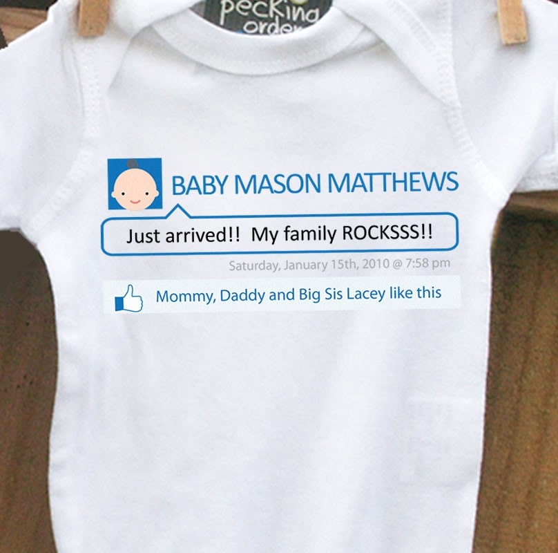 personalized onesie-New Facebook pregnancy announcement onesie- what a great status update on your new arrival