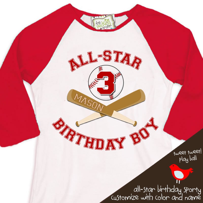 Birthday Boy shirt - ALL STAR baseball, sports themed birthday party 3/4 raglan t-shirt