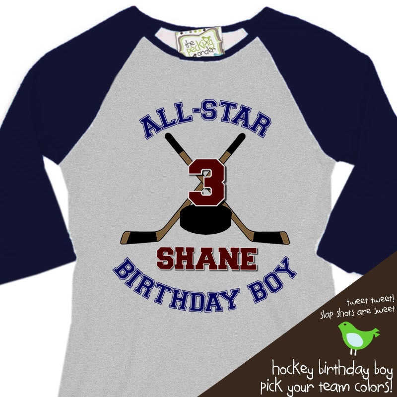HOCKEY Birthday Boy shirt - ALL STAR hockey, sports themed birthday party 3/4 raglan t-shirt
