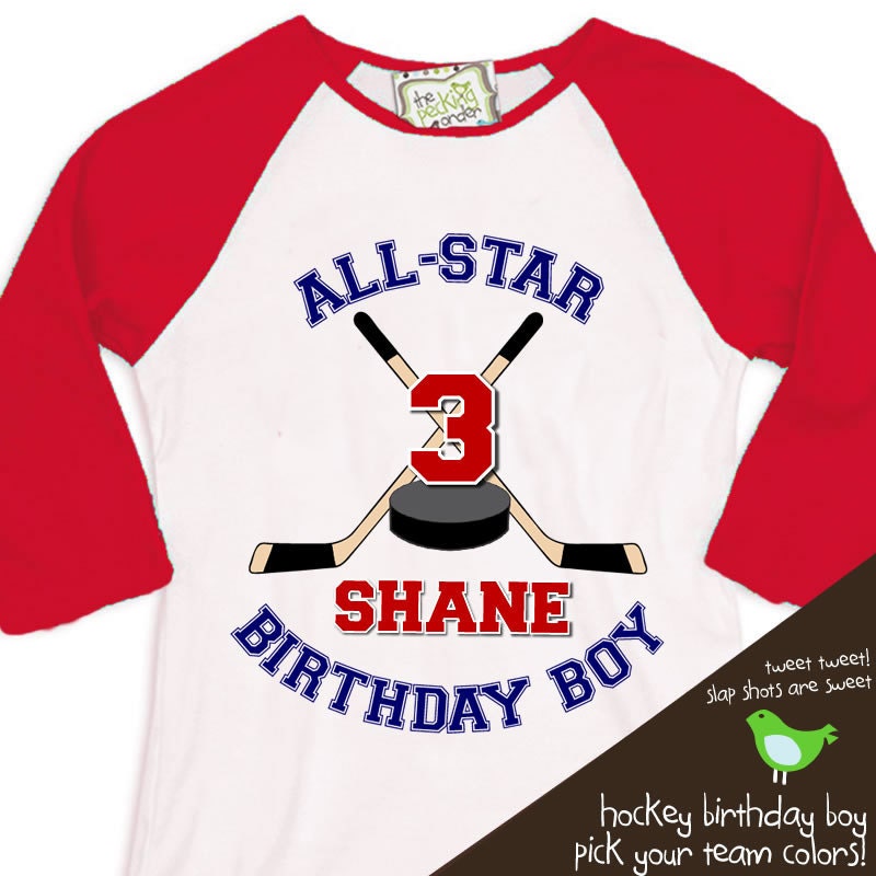 HOCKEY Birthday Boy shirt - ALL STAR hockey, sports themed birthday party 3/4 raglan t-shirt
