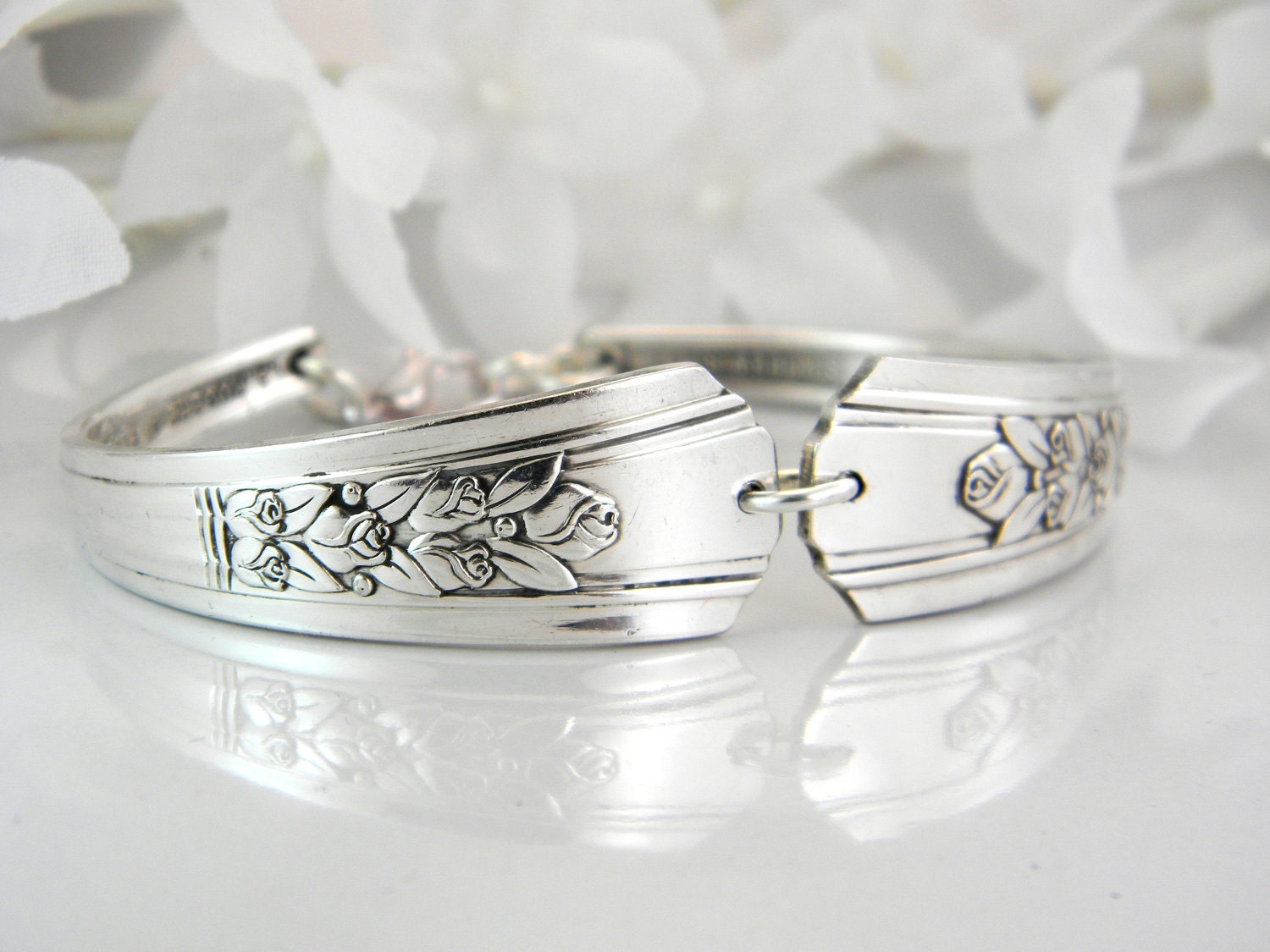 Spoon Bracelet, Spoon Jewelry, Silverware Bracelet, Silverware Jewelry, Roses, Shabby Chic, Silver Bracelet, Vintage Wedding - 1938 ROSALIE