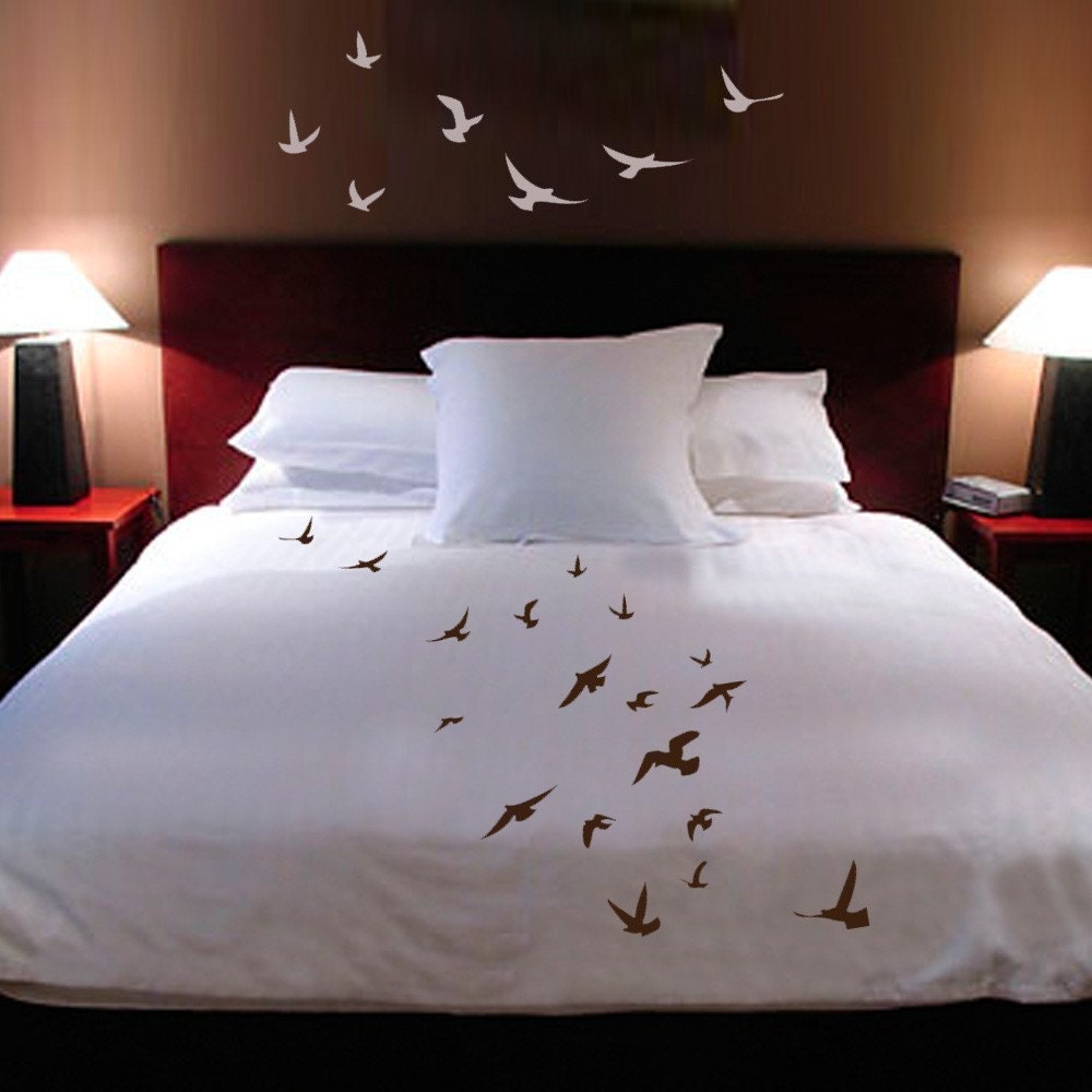 CUSTOMIZABLE ShaNickers Handpainted Birds in Flight  queen size duvet cover with shams plus decals