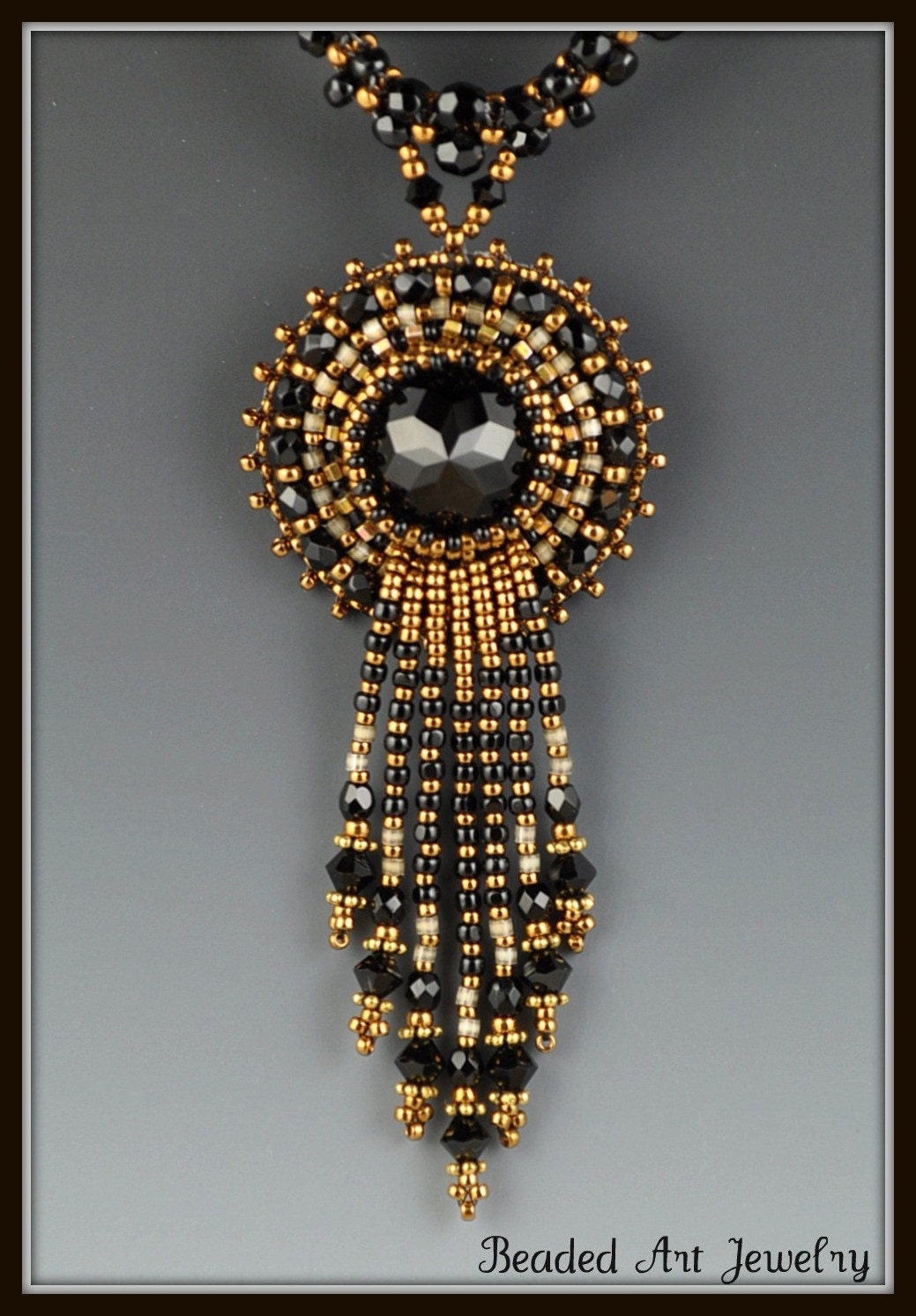 Midnight Jewel Bead Embroidered, Beadwork, Beadwoven, Beaded Necklace