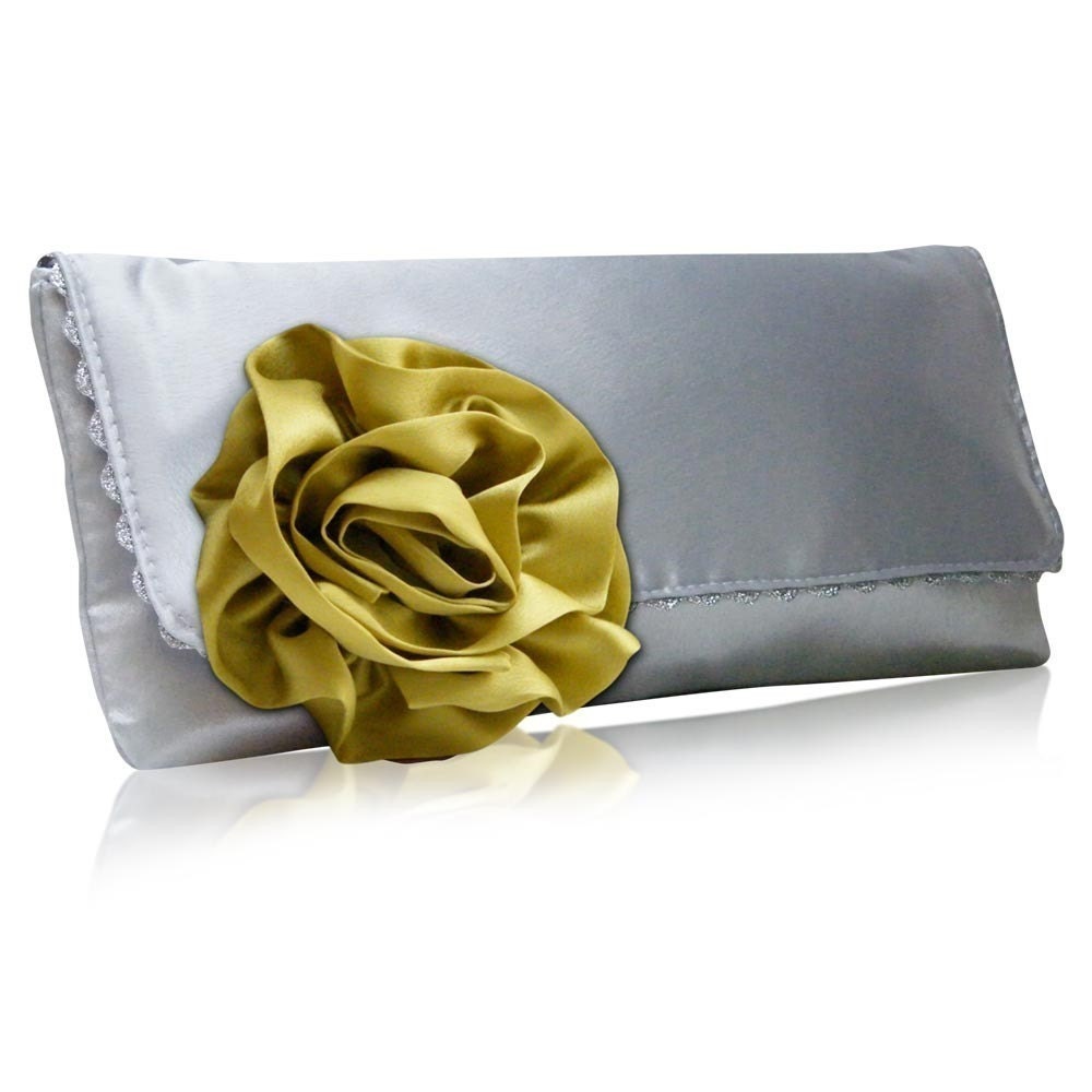 Silver and lime satin Georgia clutch purse