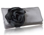 Silver and gray Georgia satin clutch bag