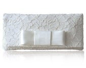 Ivory lace Astrid bow clutch purse