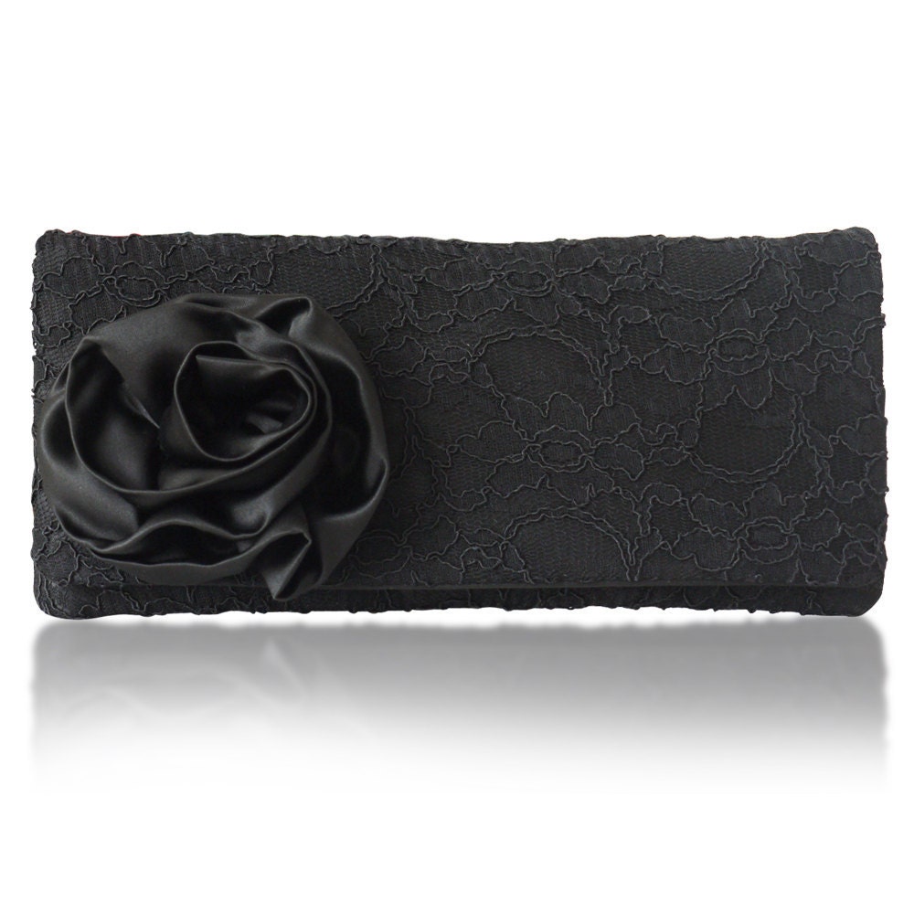 Black lace Astrid flower clutch purse