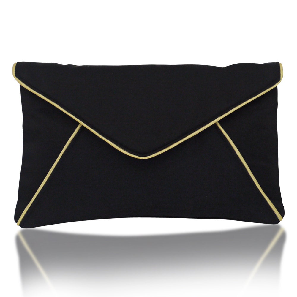 Black and gold satin Katerina envelope clutch