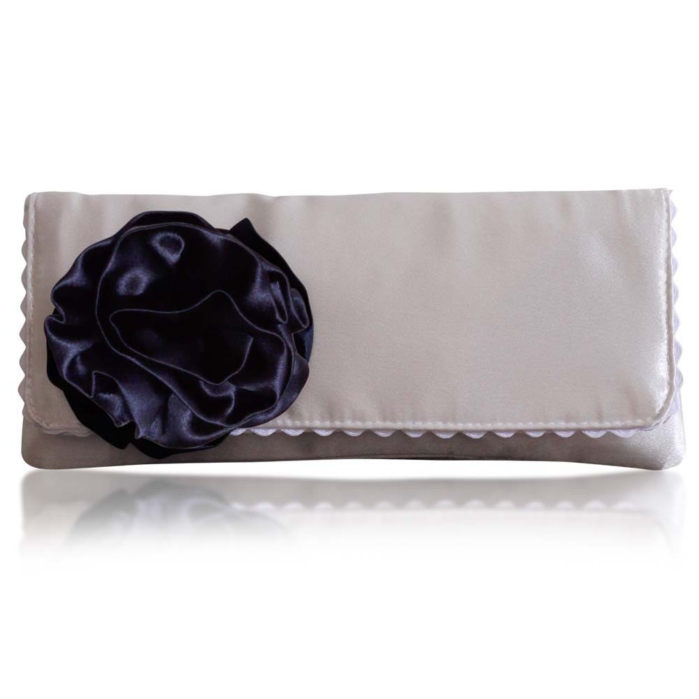 Ivory and navy bridal Georgia satin clutch purse
