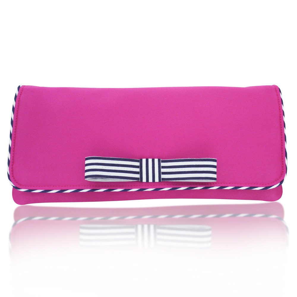 Fuchsia pink and stripe Darcy clucth bag