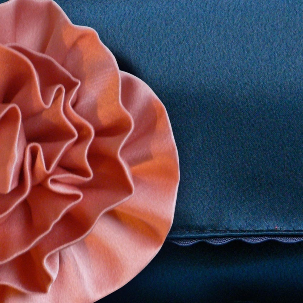 Navy and peach satin Georgia clutch bag