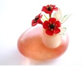 Red Poppy Tiny Flowers in Transparent Red Vase