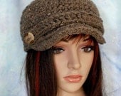 Brown Oatmeal Hat with Brim with Strap and Button
