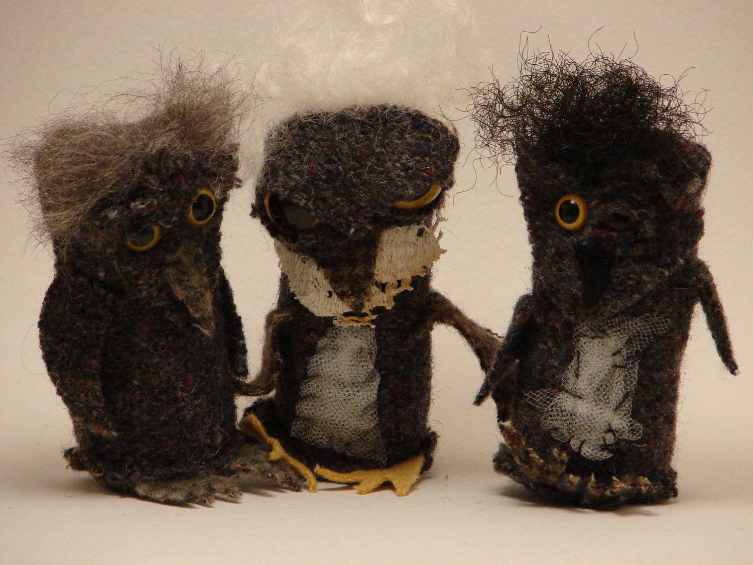 Owls in a Bag- Dark Gray Wool Owls