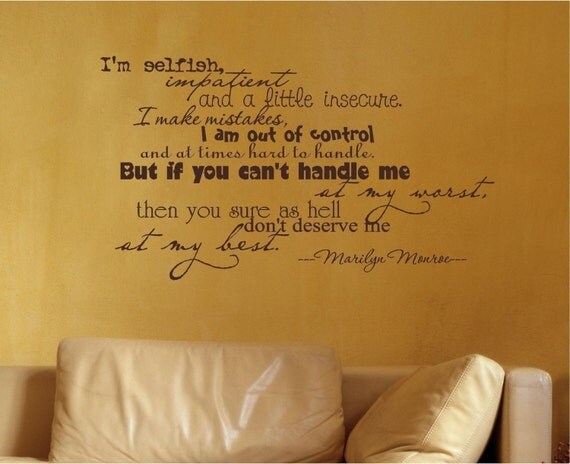 28x16 Marilyn Monroe Selfish Impatient mistakes Worst Best Vinyl Decor Wall Lettering Words Quotes Decals Art Custom Willow Creek Signs