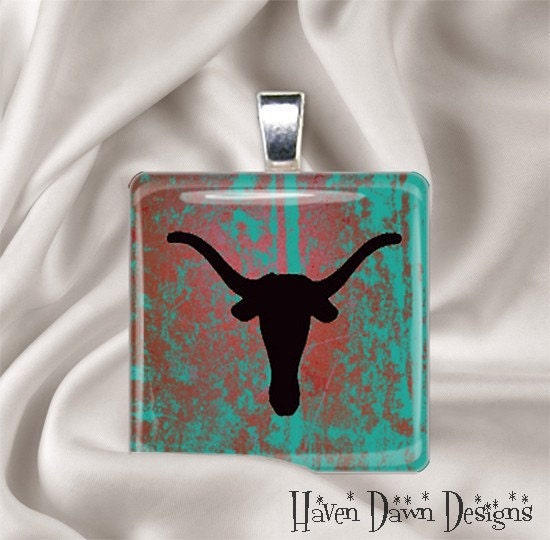 Rustic Longhorn Glass Tile Pendant