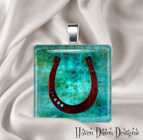 Rustic Horseshoe- Glass Tile Pendant Charm