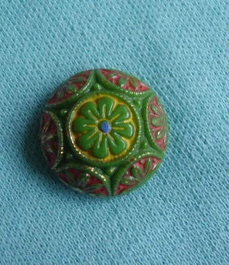 Round GREEN glass cabs -Vintage Celebrity - SIX -persian tile look