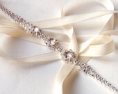 Rhinestone Ribbon Bridal Headband - White or Ivory Satin - Silver and Crystal