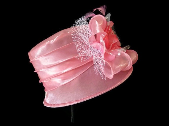 Kentucky Derby Hat, Summer Hat, Easter Hat, Church Hat, Adjustable Size Organza Hat in Pink - "PARTY IN PINK"