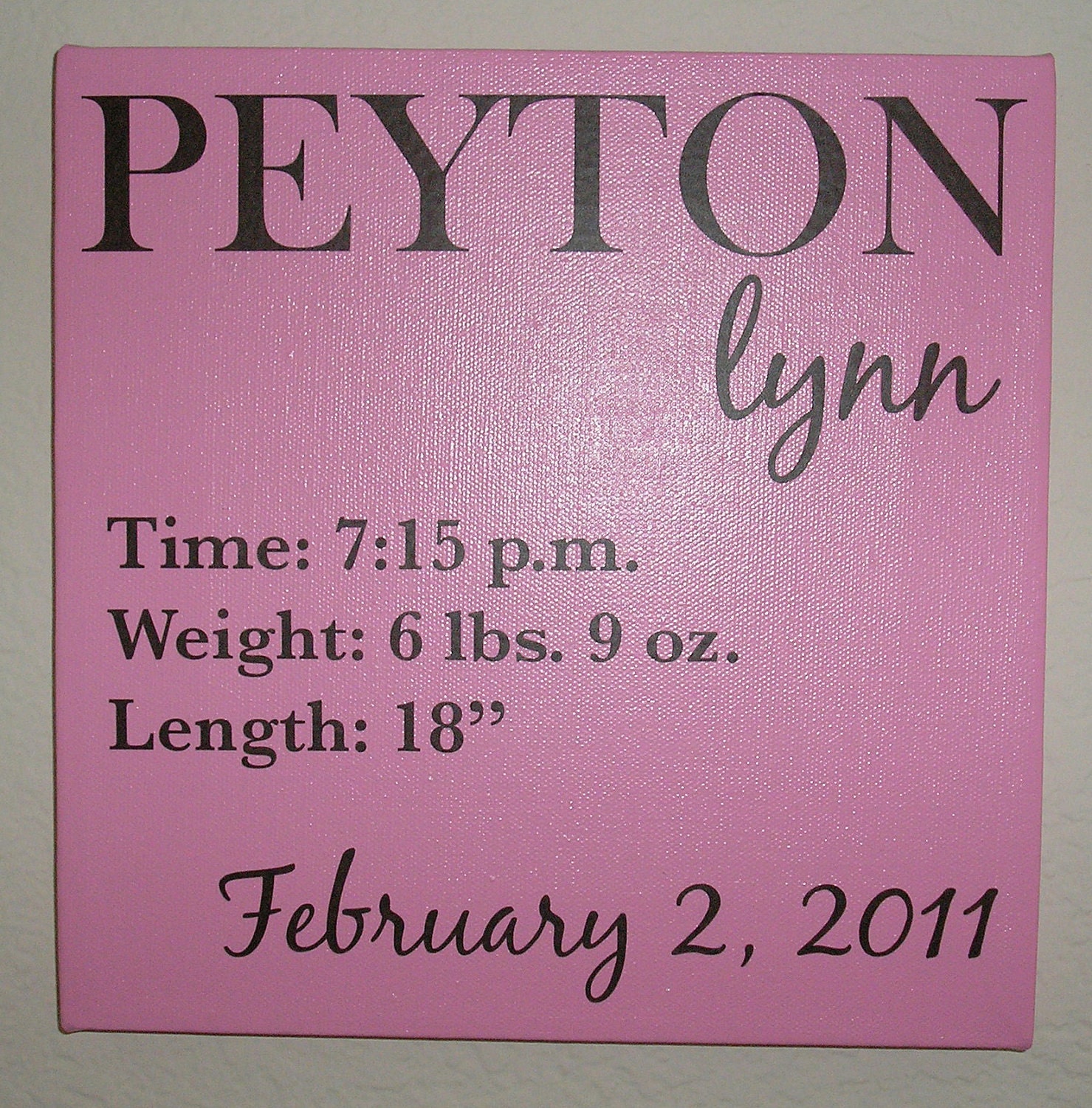 Custom personalized Canvas Painting Baby Girl Birth Memento Nursery Gift Keepsake 10"x10"