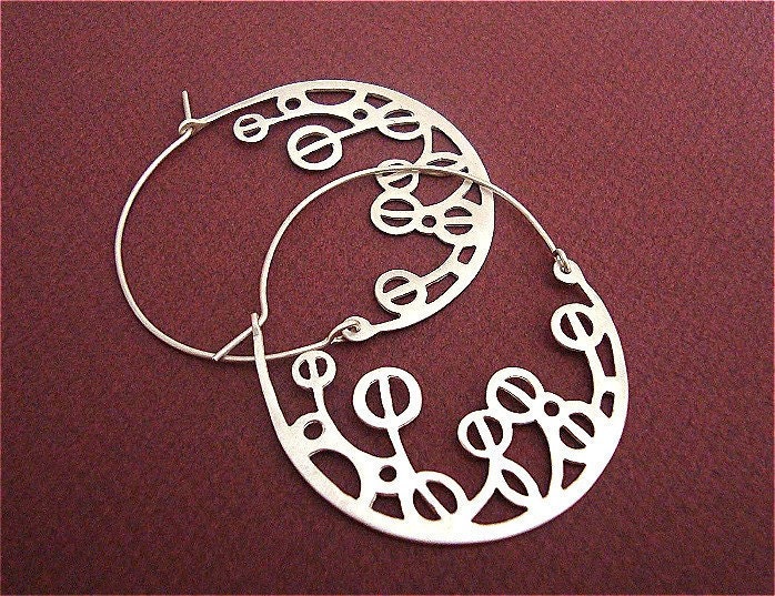 Sterling Silver Hoop Earrings Flowers handpierced Gift Jewelry Holidays Women Mom Gift for Her Women  handmade spring mother's day