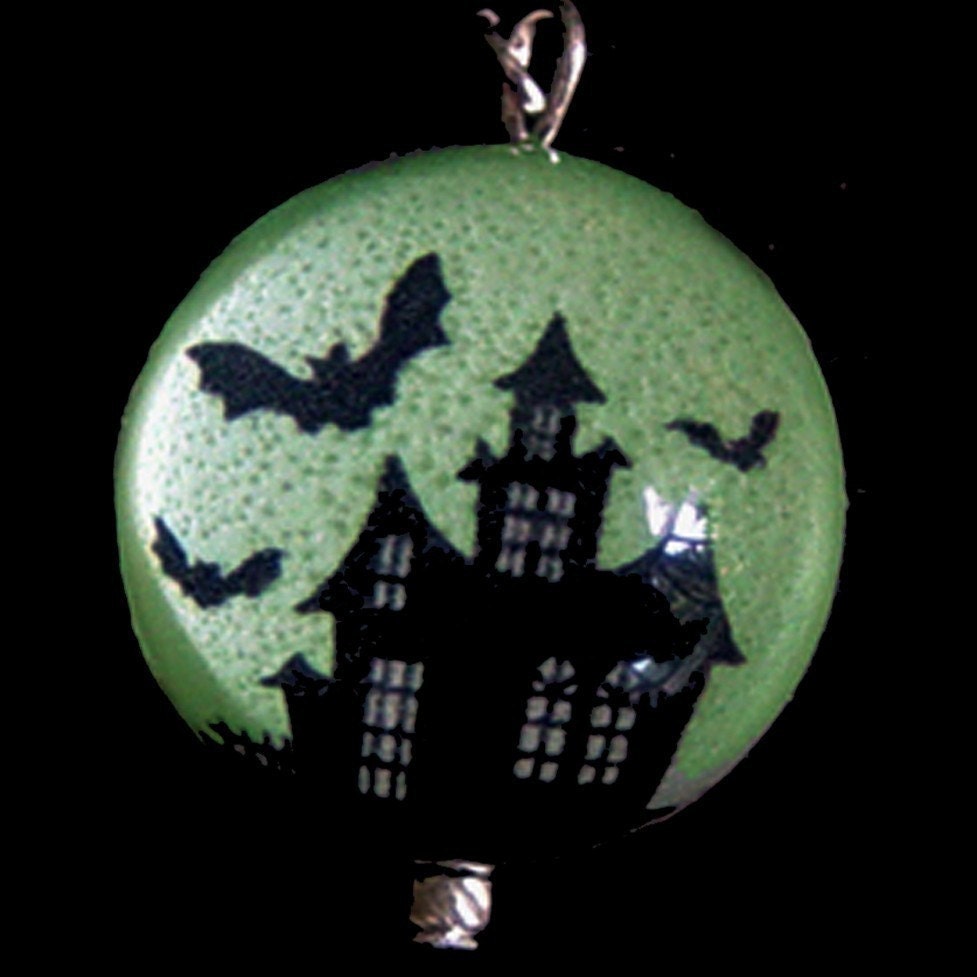 GLOW in the Dark Haunted House and Bats Silver Bubble Charm