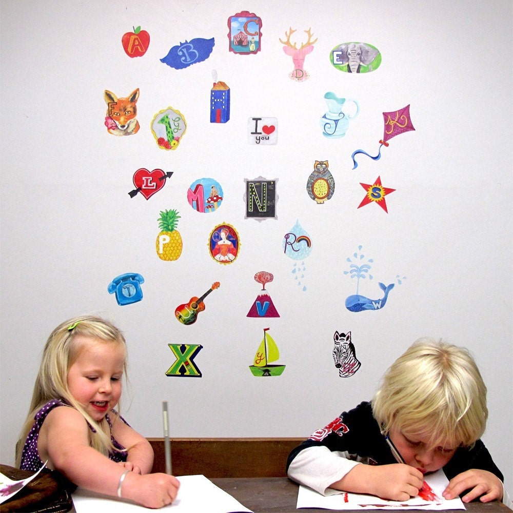 ALPHABETICA -Wall stickers fabric reusable decals  -small