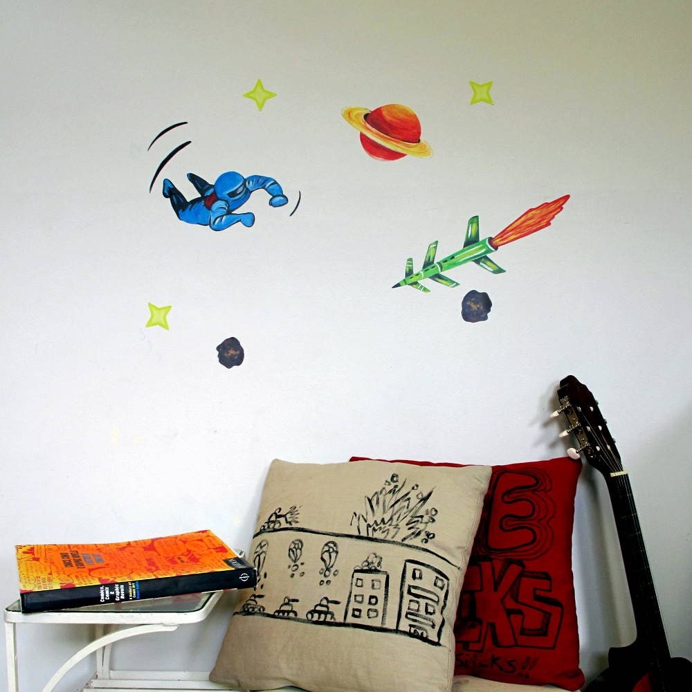 Spaceman2  Stickytinys reusable fabric Wall stickers