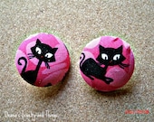 Cat's Meow Fabric Button Earrings 1 1/2"