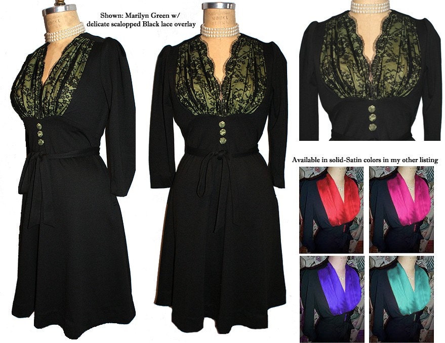 Custom Fit Sexy 1940s Shapley and Feminine Jazz Dress with Scalloped edge Lace overlay GORGEOUS