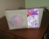 Lotus Bag Zip Pouch Linen Fabric