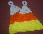 Pair Halloween Crochet Candy Corn Pot Holders