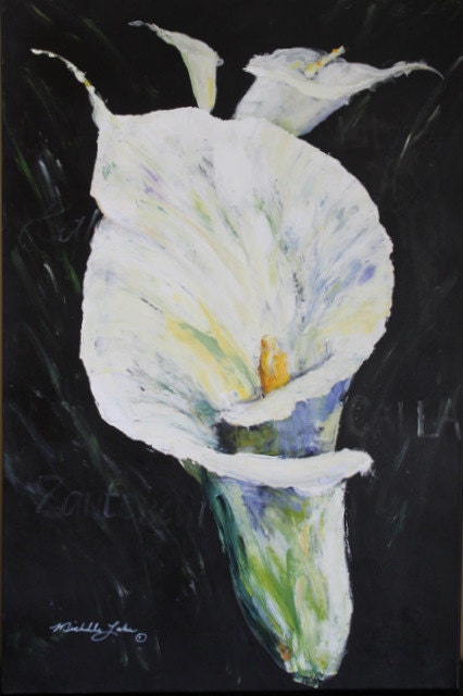 Large Canvas Wall decor  Callas 24 x 36 acrylic on canvas floral painting