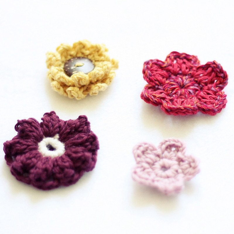 Instant download - Crochet PATTERN (pdf file) - Applique patterns 5 in one - 4 flowers and cherries