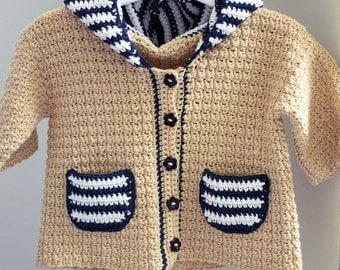 Instant download - Crochet PATTERN (pdf file) - Sailor Hooded Cardigan