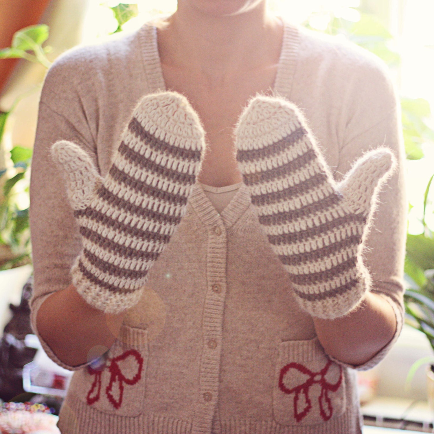 Instant download - Crochet PATTERN for mittens (pdf file) - Striped Mittens (adult, teen, child sizes included)