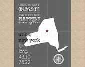 Happily ever after, Latitude Longitude Wedding Art Print - Choose your state & quote - Giclée Art Print - 8 x 10