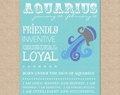 AQUARIUS Zodiac Nursery / Kids Room Art Print - 8 x 10